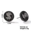 Orecchini a lobo dollaro in metallo nero, zirconi neri, dimensione 1.3cm, peso 3.6g - Orecchini a Bottone a Forma di Simbolo Dollaro (E03740-10) / Nero
