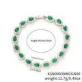Elegante bracciale in zircone verde con pavé di pietre luminose e finitura argento - Goccia d'Acqua Zirconia Verde (KSB00039) / Dimensione 16cm / Oro bianco
