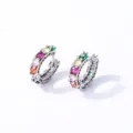 Orecchini a cerchio huggie color argento con zirconi tondi multicolore - Zirconia Multicolore Argentata / 0.0