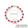 Elegant silver bracelet featuring halo-set teardrop red cubic zirconia stones for women. - Water Drop Red Zirconia (KSB00039) / 16cm Size / White Gold