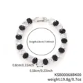 Elegant luxury black and white zircon oval stone bracelet with detailed dimension labels - Oval Black And White Zirconia (KSB00068) / 18cm / White Gold