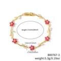 Bracciale floreale in zircone dorato da donna, elegante gioiello con catenina da polso. - B00767-3