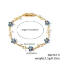 Gold-plated flower zircon bracelet detail view featuring blue crystal charms and size info. - B00767-5