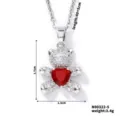 Detailed measurements of the pavé teddy bear necklace with a red heart-shaped zircon pendant - Red (Silver)