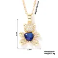 Detail view of teddy bear necklace with blue heart stone and dimensions - Blue (Gold)