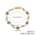 Gold-plated blue crystal flower bracelet, elegant fashion women jewelry charm gift style - B00767-9