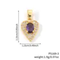 Detailed macro view of gold-plated heart pendant with purple amethyst and zircons - Purple-Gold Tone (P5169-3)