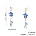 Detailansicht der Blumen- und Blattohrringe mit blauen Zirkonia und Maßangaben - Dunkelblau Blumenstil Blaue Blätter Silber (E01908-8)