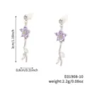Lila Zirkon Blumen und Blatt Ohrhänger mit Maßangaben und Gewichtsangaben-Details. - Lila Blumenstil Weiße Blätter Silber (E01908-10)