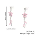 Detaillierte Maße der rosa Blumen- und Blatt-Zirkonia-Ohrringe mit Gewichtsangaben - Rosa Blumenstil Rosa Blätter Silber (E01908-16)