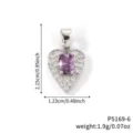 Elegant heart pendant featuring a central purple crystal with white zircon inlay details - Purple Silver Tone (P5169-6)