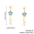 Detaillierte Ansicht blauer Zirkon-Blumenohrringe mit Größen- und Gewichtsangaben. - Blau Blumenstil Blaue Blätter (E01908-25)