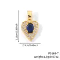 Heart-shaped golden pendant featuring an oval blue gemstone and cubic zirconia accents - Blue Gold Tone (P5169-7)