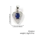 Elegant silver-tone heart pendant with blue gemstone and zircon inlay, weight 1.9g - Deep Blue Silver Tone (P5169-8)
