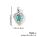 Elegant heart shaped silver pendant with oval green stone and white zircon pavé detail - Emerald Green Silver Tone (P5169-10)