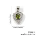 Elegant heart pendant with green oval stone and white pavé setting specifications - Green Silver Tone (P5169-12)