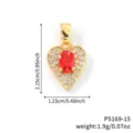 Elegant gold heart pendant necklace with red oval stone and zircon accents, 1.9g weight - Red - Gold Tone (P5169-15)