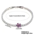 AAA cubic zirconia bracelet with purple crystal flower and dimension markings - Purple