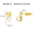 Elegante, vergoldete Herz-Perlenohrstecker aus Messing mit detaillierten Größenangaben - Herz Stil (MAE231) / Gold