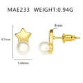 Elegante kleine Ohrstecker mit goldenem Stern und Perle für Damen aus robustem Messing - Stern Stil (MAE233) / Gold