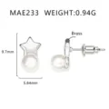 Elegante sternförmige Perlenohrstecker aus Messing mit silberfarbener Oberfläche. - Stern Stil (MAE233) / Silber