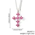 Collana con croce in zirconia e ciondolo a quadrifoglio, 3,25 cm, design leggero da 3,7 g - Stile Croce Zirconia Rosso Viola (N01667-2)
