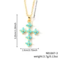 Collana con pendente a croce turchese e finitura dorata con misure - Sky Blue Zirconia Cross Style (N01667-3)