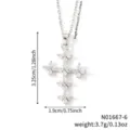 Silver cross pendant necklace with cubic zirconia stones and detailed size measurements - Silver White Zirconia Style (N01667-6)
