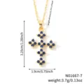 Exquisite copper cross pendant necklace with blue cubic zirconia stones in gold finish - Gold Dark Blue Zirconia Style (N01667-7)