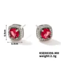 Orecchini a lobo quadrati in zircone rosso in rame argentato e pavé scintillante - Argento Rosso Rosa