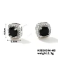 Orecchini a perno quadrati con zirconi neri, finitura argento, 0,9 cm, KSE00396-HS - Argento Nero