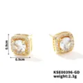 Orecchini a perno quadrati in rame placcato oro con pietre di zircone trasparente - Oro-Zircone Bianco