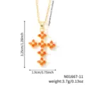 Gold plated copper zircon cross necklace pendant with orange stones and dimensions - Orange-Yellow Zirconia Cross Style (N01667-11)