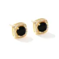 Eleganti orecchini a lobo quadrati in rame dorato con pietra centrale in zircone nero - Oro Pietra Nera