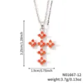 Elegant orange zircon cross pendant necklace in copper with detailed size measurements - Orange-Red Zirconia Cross Style (N01667-12)