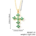 Premium gold plated copper cross necklace pendant inlaid with sparkling green zircon stones - Gold Emerald Green Zirconia Style (N01667-13)