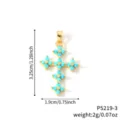 Gold-plated cross pendant featuring turquoise beads with size and weight details - Gold Sky Blue Bead Cross Style (P5219-3)