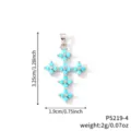 Turquoise floral cross pendant in silver-tone finish with dimensions and weight - Silver Sky Blue Bead Cross Style (P5219-4)
