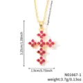 Elegante collar chapado en oro con colgante de cruz de circón rosa y medidas reales. - Estilo Cruz Circonia Rosa Púrpura (N01667-1) / Dorado