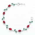 Elegante zilverkleurige wijnstokarmband met rode ovale en groene marquise kristallen - Zilver Rood & Groen