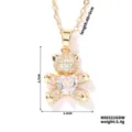 Detailed view of gold plated iced out bear pendant with heart zircon and dimensions - White (Gold)