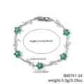 Silver floral zircon bracelet detail shot, elegant green crystal leaf design, 17cm. - B00767-14