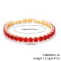 Close-up detail of the gold-plated red zircon tennis bracelet, sparkling red stones. - Gold Red Rhinestone