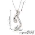 Collana con ciondolo a lettera J color argento con zirconi e misure prodotto - Stile Lettera J (N00149-J)