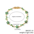 Gold-plated green cubic zirconia flower vine bracelet elegant jewelry accessory length 17cm - B00767-15