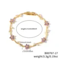 Gold-plated floral zircon bracelet with purple crystals, elegant vine design, 17cm length. - B00767-17