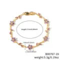 Gold flower zircon bracelet for women, elegant fashion crystal floral link jewelry gift. - B00767-19