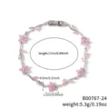 Pink zircon flower silver bracelet, stylish dainty wrist chain for women, length 17cm. - B00767-24
