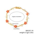 Gold flower zircon bracelet with red crystal charms, stylish fashion jewelry accessory for women. - B00767-25
