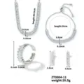 Conjunto de joyas de circonita plateada con collar, pulsera, pendientes y anillo ajustable - Conjunto Plateado Piedra Clara (ZT0004-11)